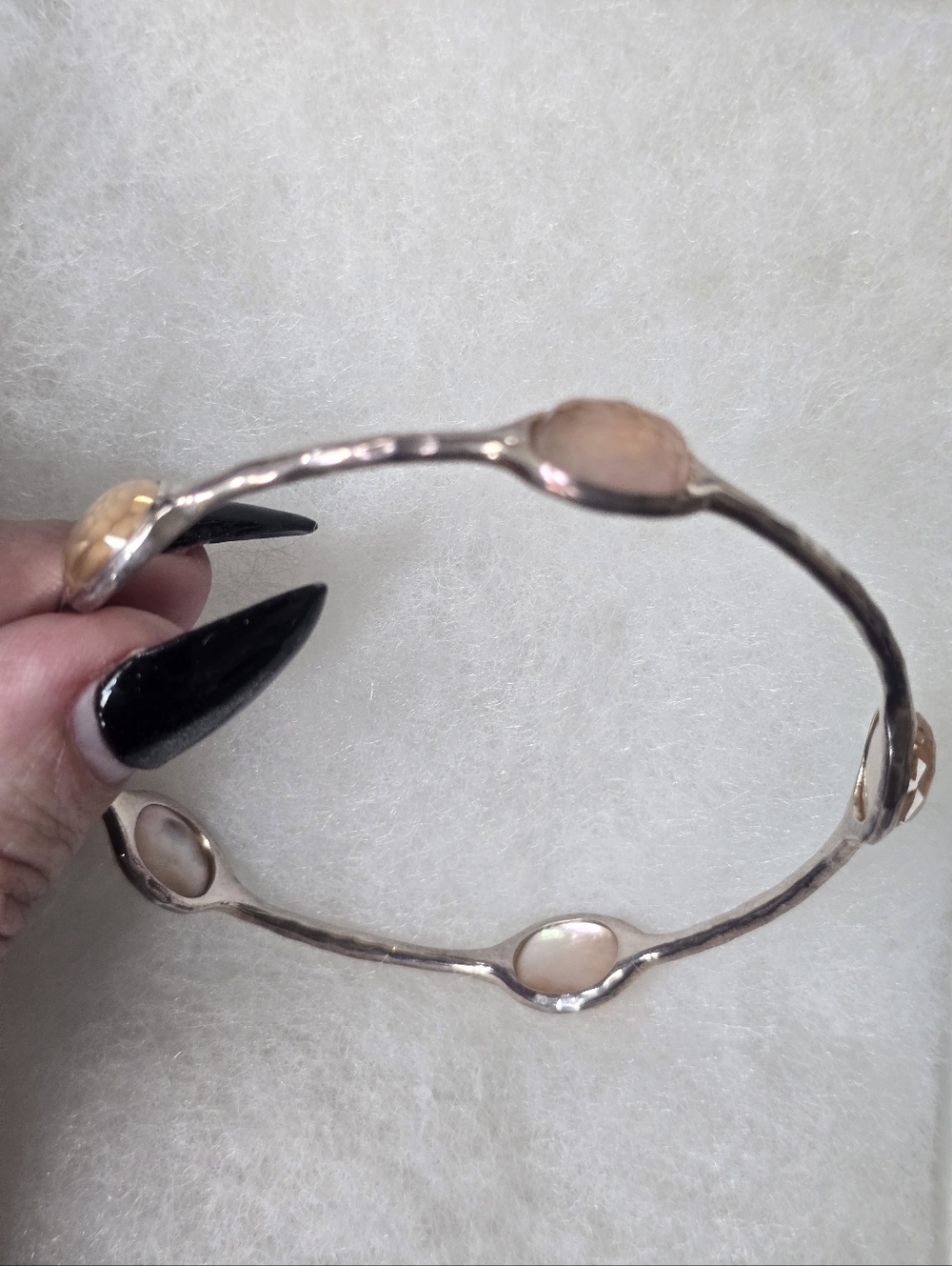 Ippolita 925  Hammered Bangle with Rock Crystals over  brown shell doublet - Picture 2 of 13